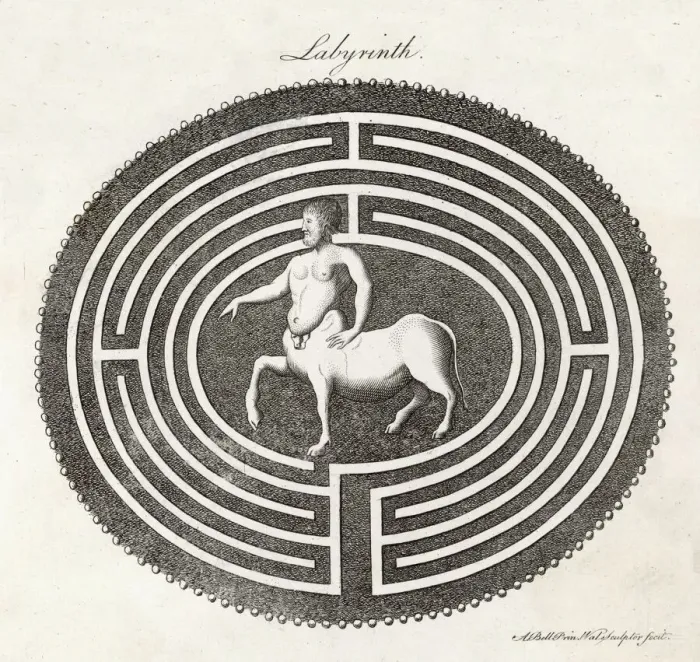 Framed Print : Centaur in Labyrinth Print, a centaur navigating a complex maze Framed Print : Centaur in Labyrinth Print, a centaur navigating a complex maze