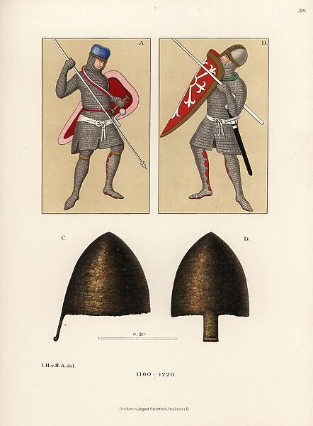 Chainmail suits of armour and helms, 12th century