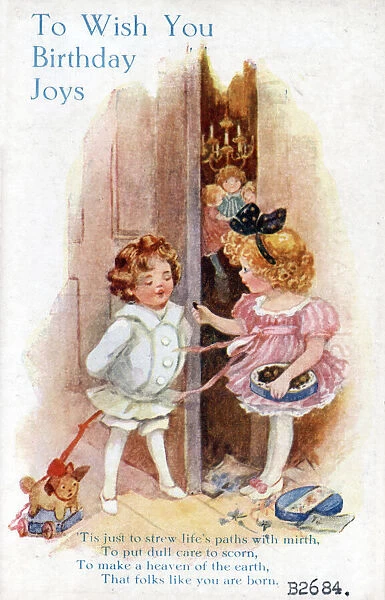 Children on a birthday postcard Date: circa 1918