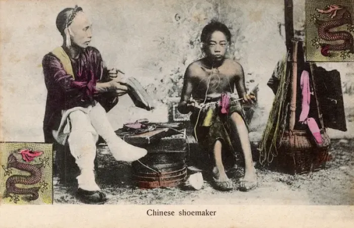 Framed Print : Chinese Shoemaker Print, circa 1909 Framed Print : Chinese Shoemaker Print, circa 1909