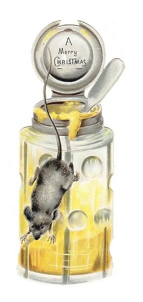 Christmas card in the shape of a honey pot with mouse