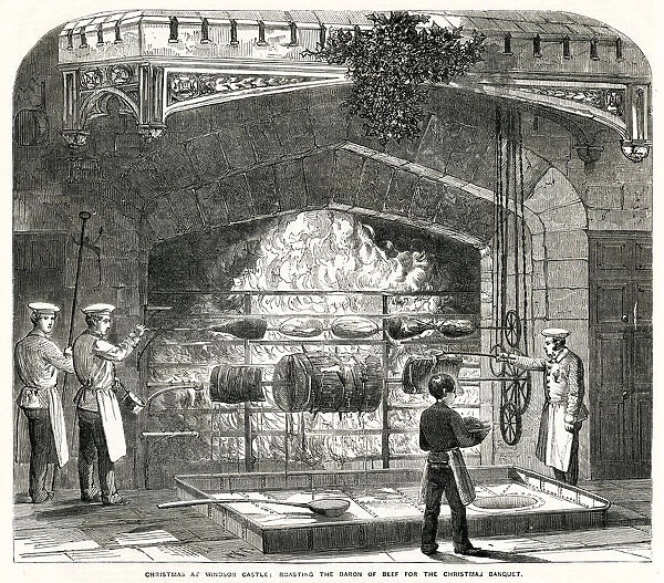Christmas at Windsor Castle, roasting beef 1856
