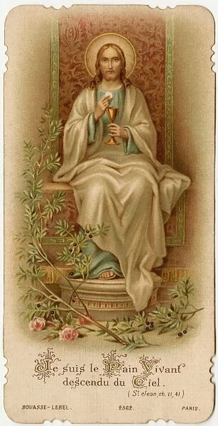 Chromolithograph Devotional Card - Jesus seated
