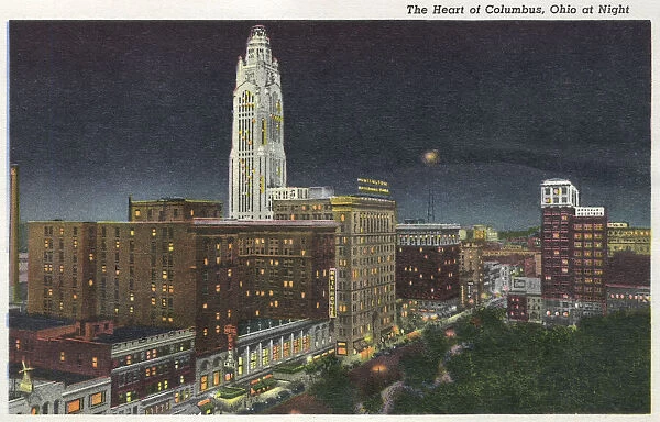 City centre at night, Columbus, Ohio, USA
