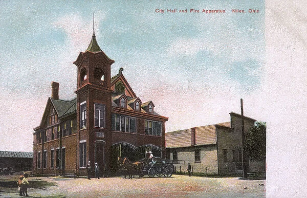 City Hall and fire apparatus, Niles, Ohio, USA