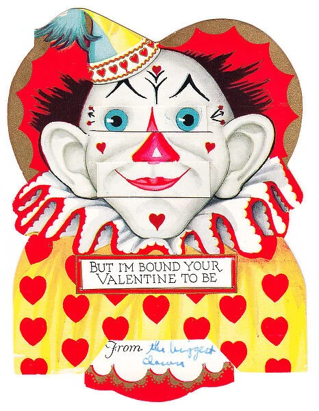 Colourful clown on a Valentine card
