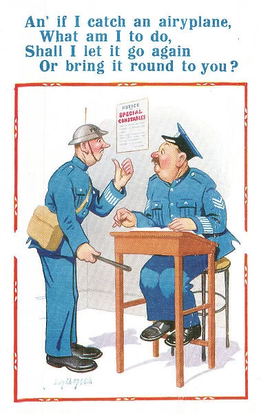 Comic postcard, two policeman in wartime, WW2 - Special Constable in need of some