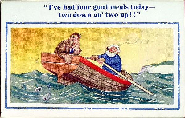 Comic postcard, Sea sickness in a rowing boat Date: 20th century