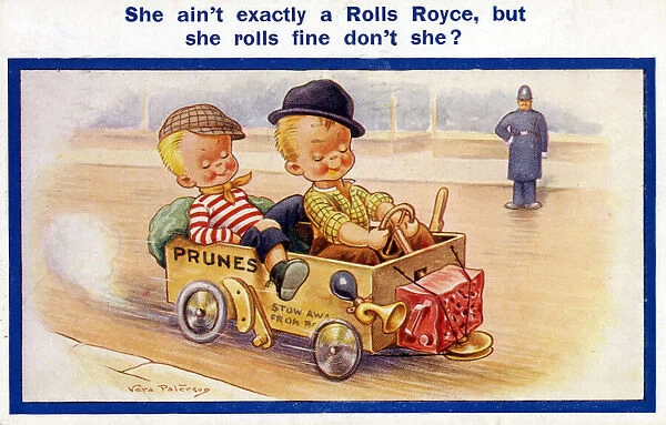 Comic postcard - Two Street Urchins with their soapbox racer