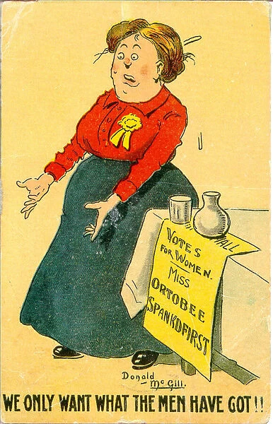 Comic postcard, Votes for Women satire - We only want what the men have got