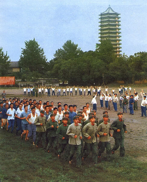 Communist China - university students exercising