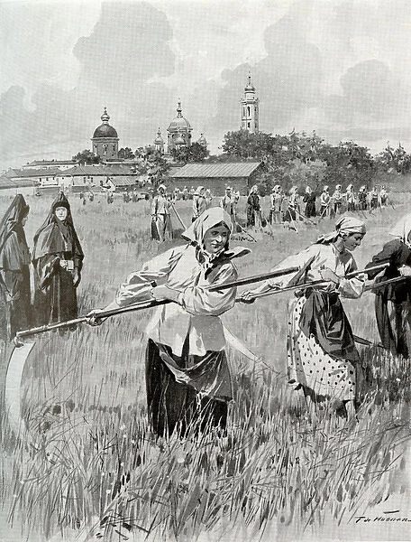 A convent in Novgorod: Nuns making hay