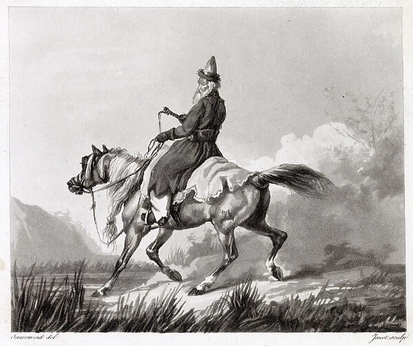 A Cossack on horseback, dressed in stolen clothes Date: circa 1830