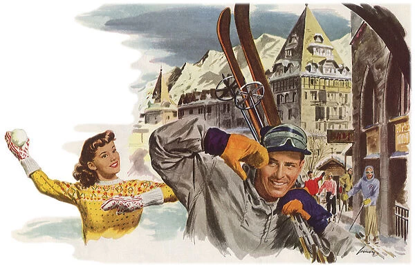 Couple Play in Alps Date: 1948