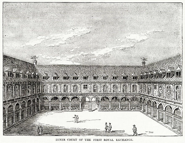 The courtyard of Thomas Greshams Royal Exchange, modelled on the bourse at Antwerp