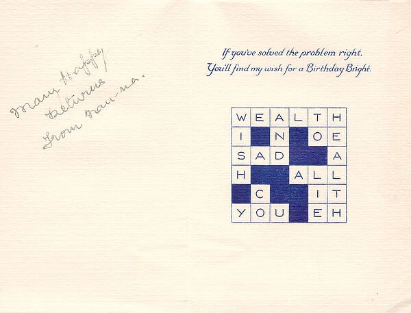 Crossword puzzle on a birthday card