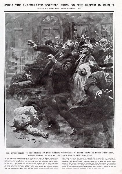 Crowd in Dublin being fired upon without orders by men of the King's Own Scottish