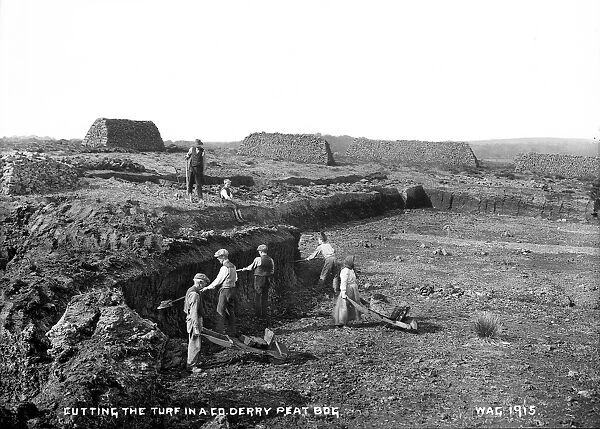 Cutting the Turf in a Co. Derry Peat Bog