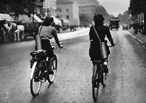 Cycling with gas masks in WWII