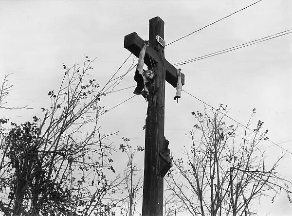 Damaged wayside crucifix near Bellenglise, France, WW1