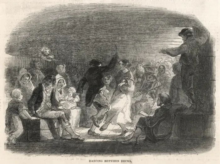 Framed Print : Print of Emigrants Dancing Between Decks Framed Print : Print of Emigrants Dancing Between Decks