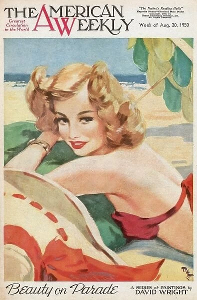 David Wright woman in a red bikini on the beach