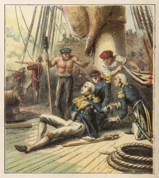 Framed Print : Print of Admiral Nelson mortally wounded at the Battle of Trafalgar Framed Print : Print of Admiral Nelson mortally wounded at the Battle of Trafalgar