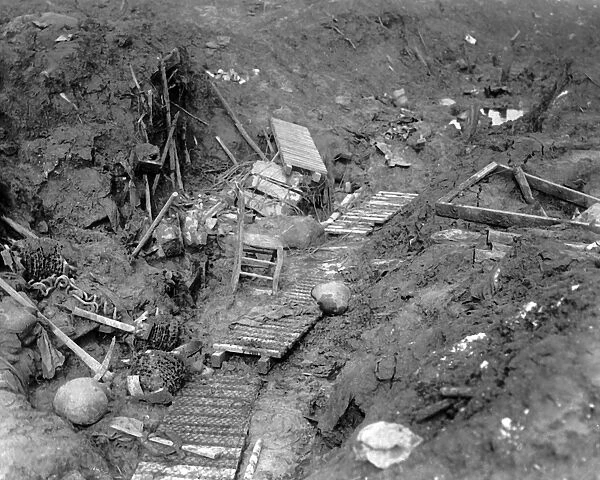 Debris in abandoned German trench, WW1