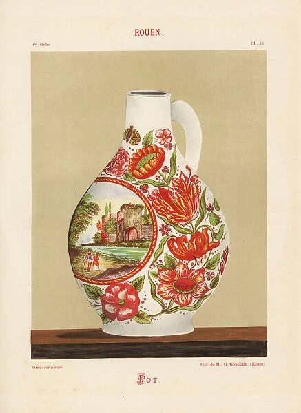 Decorative pot from Rouen with landscape vignette