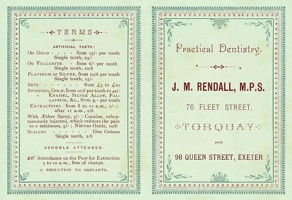 Devonshire dentists trade card and price list