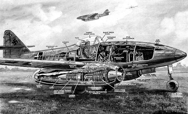 Diagram of a German ME-262 Airplane, Second World War, 1945