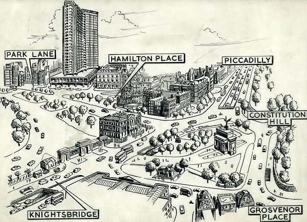 Drawing of Hyde Park Corner after 1963