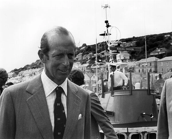 Duke of Kent on a lifeboat at Newlyn harbour, Cornwall