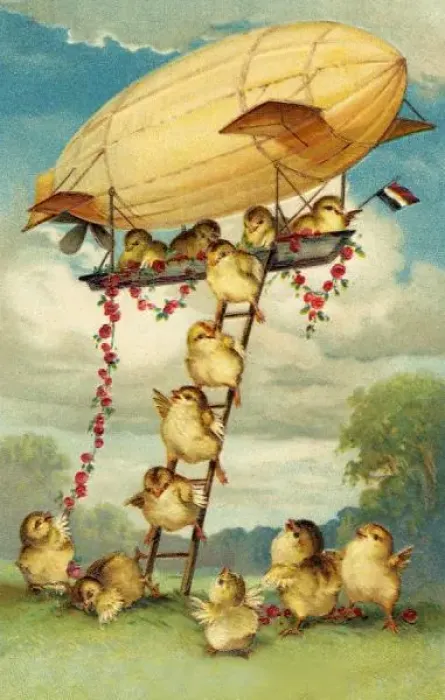 Framed Print : Airship Chicks Descend Print Framed Print : Airship Chicks Descend Print
