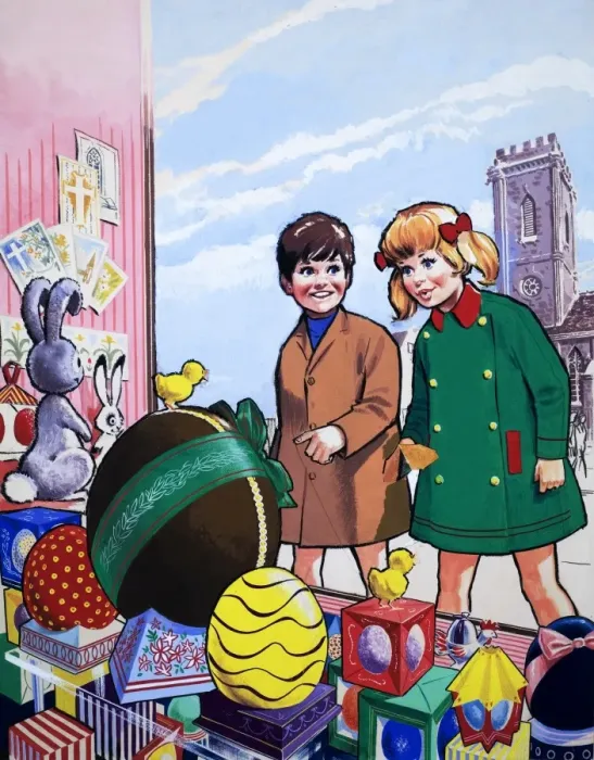 Framed Print : Children admiring an Easter display Print (Easter) Framed Print : Children admiring an Easter display Print (Easter)