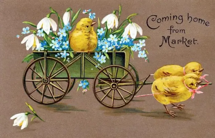 Framed Print : Easter Print: Chicks Returning Home from Market Framed Print : Easter Print: Chicks Returning Home from Market