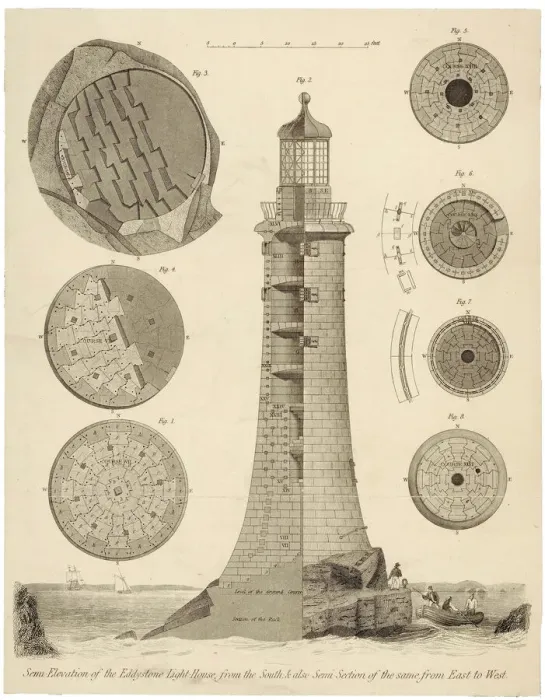 Framed Print : Eddystone Lighthouse Print: Semi-elevation and Section Framed Print : Eddystone Lighthouse Print: Semi-elevation and Section