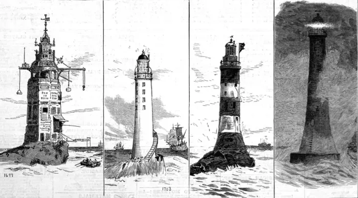 Framed Print : Four Eddystone Lighthouses Print Framed Print : Four Eddystone Lighthouses Print