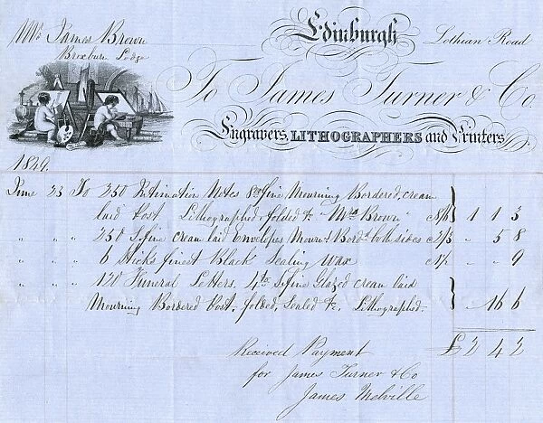 Edinburgh engravers receipt, 1849