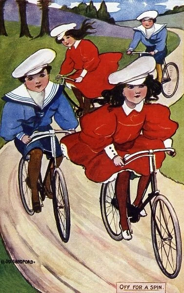 Edwardian children cycling