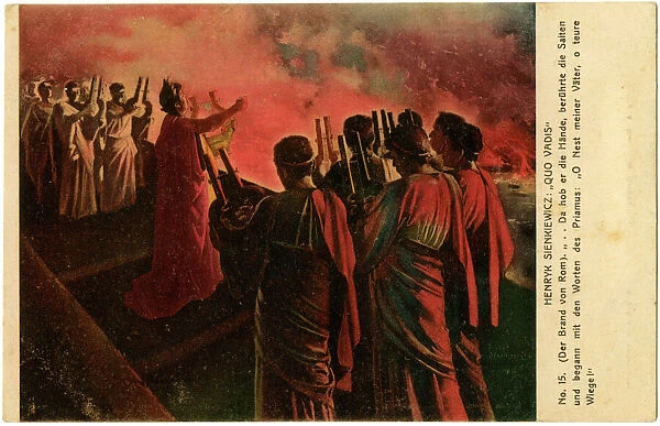 Emperor Nero watches Rome burn, whilst playing his Lyre