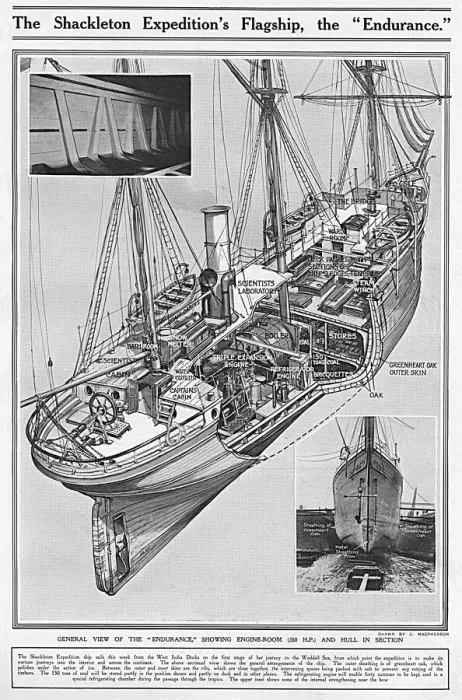 Framed Print : Print of the Endurance, a cutaway view of Shackleton's icebound ship