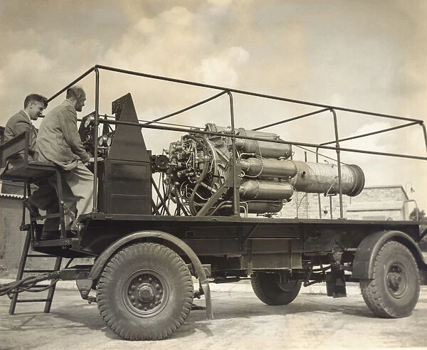 Engineers Sitting on a Trailer with a Power Jet W-1 Engine