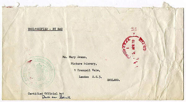 Envelope sent via British Embassy diplomatic bag