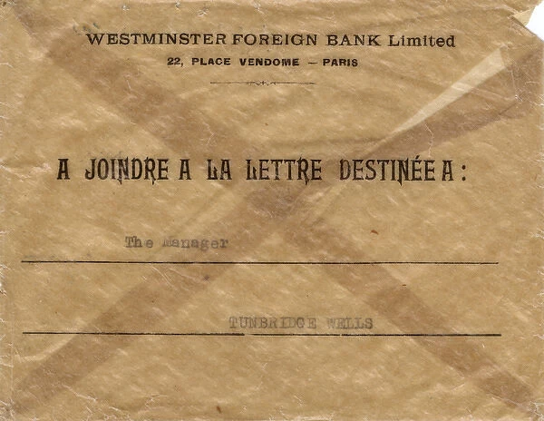 Envelope, Westminster Foreign Bank Limited, Paris