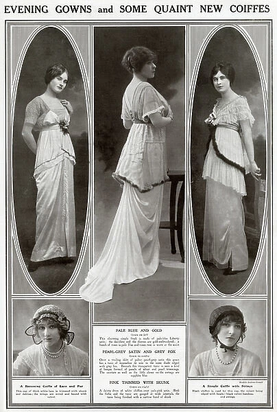 Evening dresses and some quaint coiffes 1913