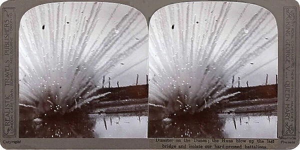 Explosion of a bridge on Western Front, WW1