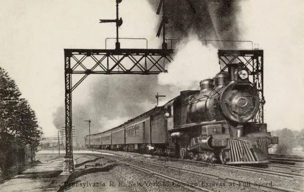 Express train at full speed on Pennsylvania Railroad