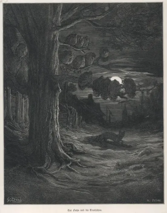 Framed Print : Print of The Fox and the Turkeys