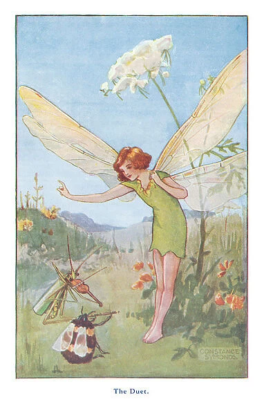 Fairyland. The fairy conducting music played by her friends the grasshopper and bumble bee